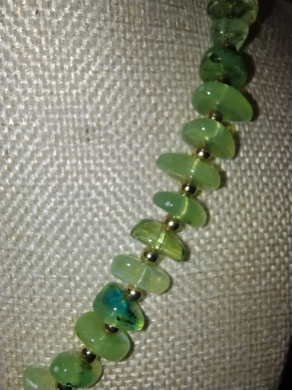 Green Bead Necklace with Pearl & Gold Charm And Coral Branch